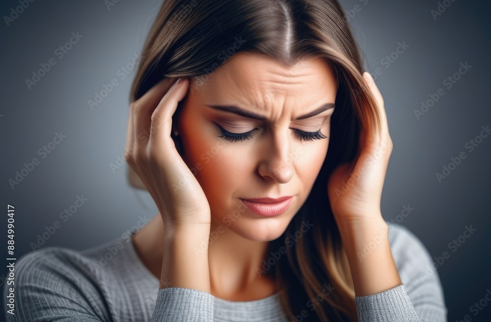 beautiful woman has headache. Portrait of lady having a migraine. beautiful woman has headache. Portrait of lady having a migraine.