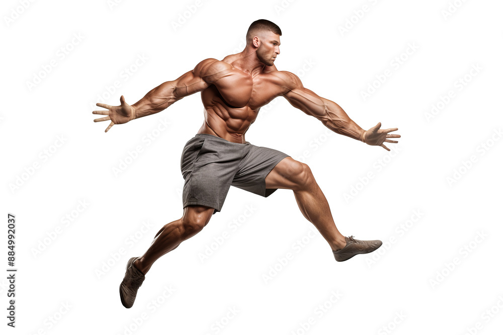 Young male athlete showcasing bodybuilding poses and performing sports exercises in a gym setting on transparent background for fitness and health design projects. Young male athlete showcasing bodybuilding poses and performing sports exercises in a gym setting on transparent background for fitness and health design projects.