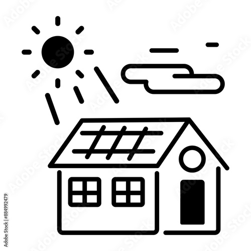 A line style icon of solar roof house 