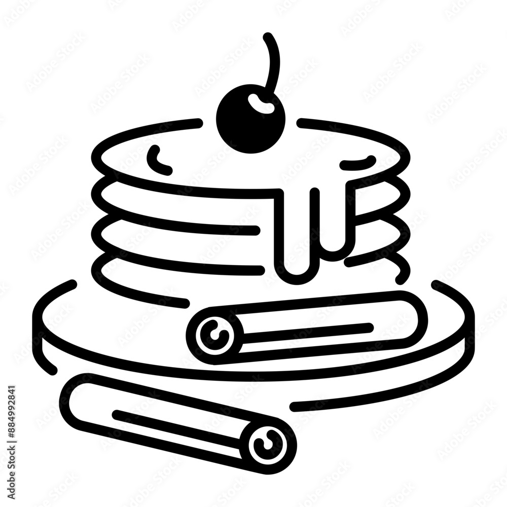 Cinnamon pancakes plate icon in line style Cinnamon pancakes plate icon in line style