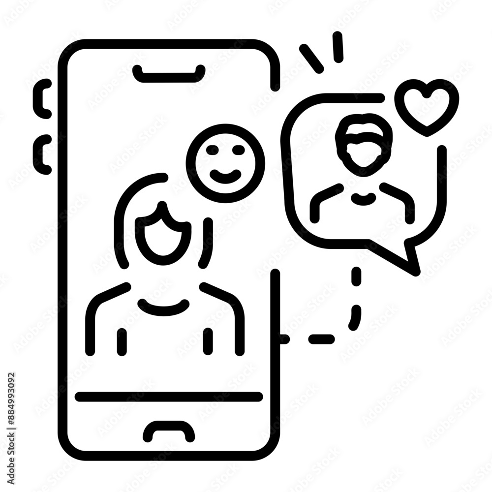 An outline style icon of online dating An outline style icon of online dating