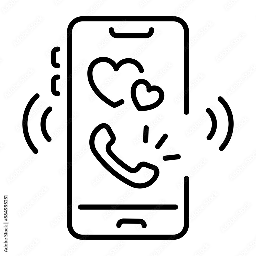 A line icon of love call on mobile 