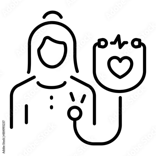 A line icon showing a girl with fast heartbeat 