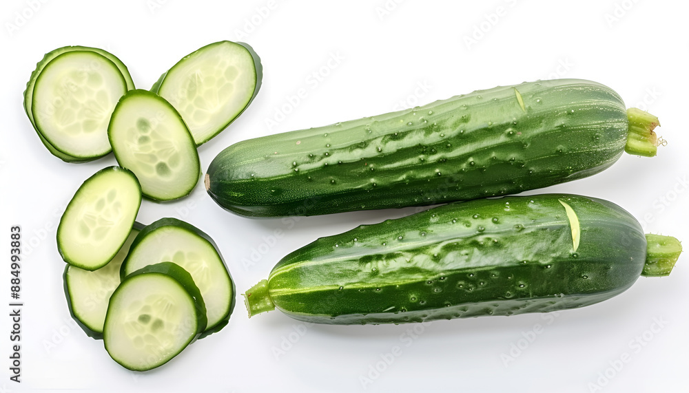 Whole and cut long cucumbers isolated on white Whole and cut long cucumbers isolated on white
