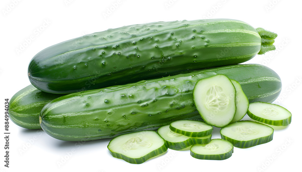 Whole and cut long cucumbers isolated on white Whole and cut long cucumbers isolated on white