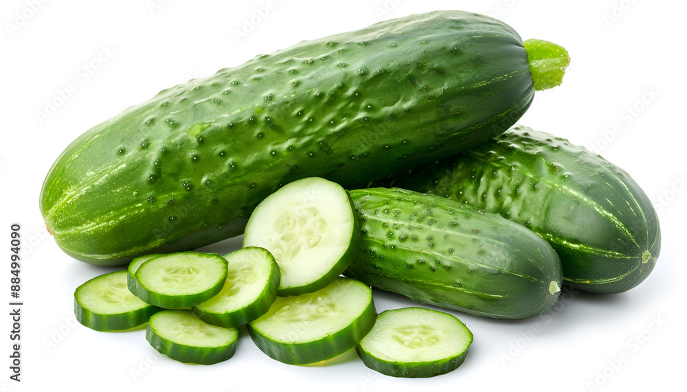 Whole and cut long cucumbers isolated on white Whole and cut long cucumbers isolated on white