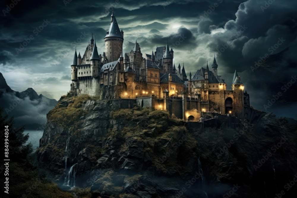 Old fairytale castle architecture building. Old fairytale castle architecture building.