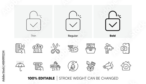 Credit card, Phone photo and Contactless payment line icons. Pack of House security, Dog leash, Cut icon. Brush, Lock, Dishwasher pictogram. Replacement, Waterproof umbrella, Currency rate. Vector