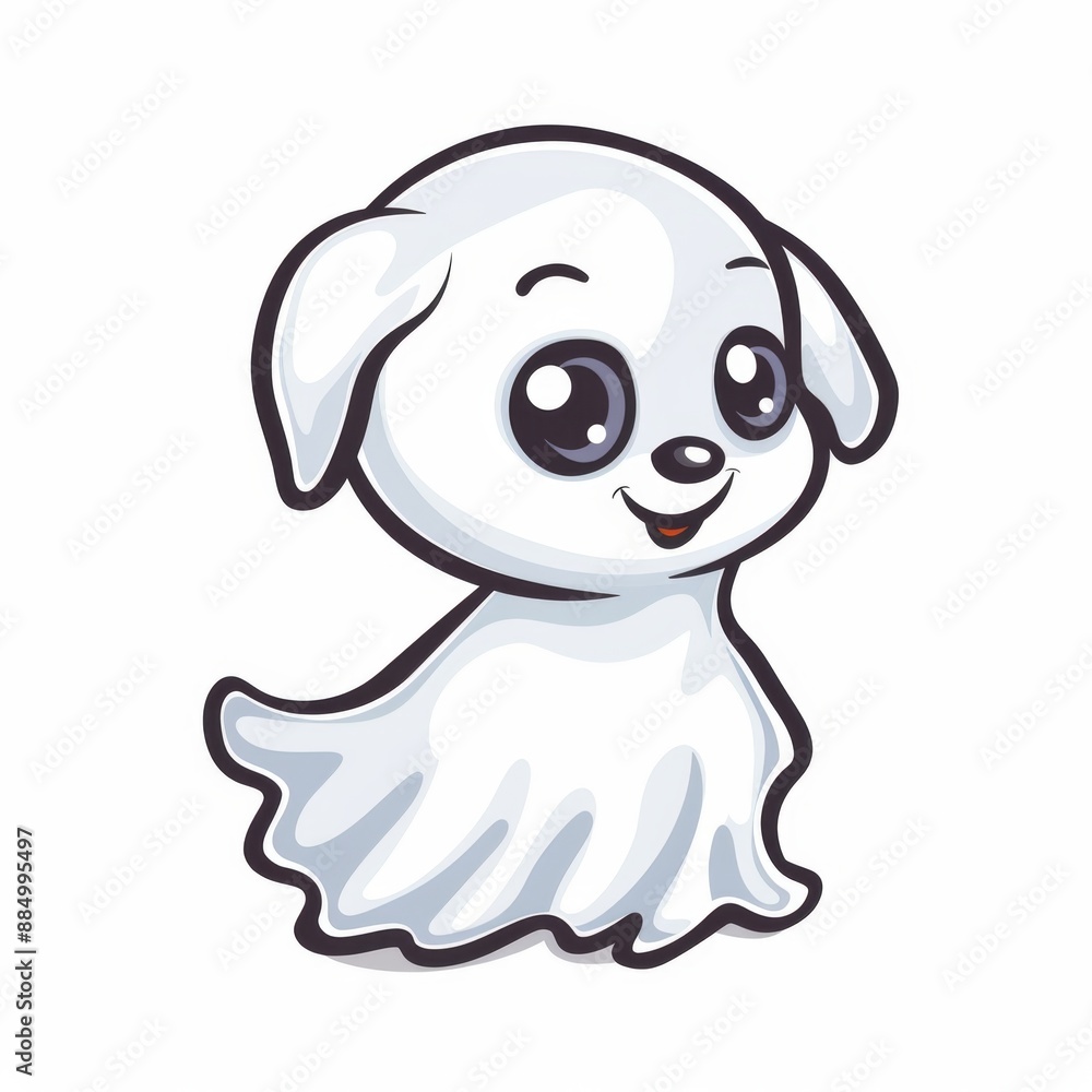 Fototapeta premium Spooky and Cute Ghost Dog Clipart for Halloween Fun - Cartoon Style Illustration on White Background
