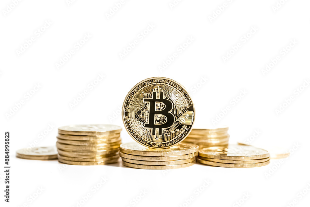 Bitcoin Coin Stacked on White Background Bitcoin Coin Stacked on White Background