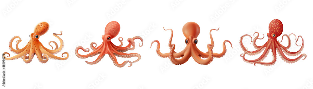 Obraz premium Collection of realistic octopuses with black background.