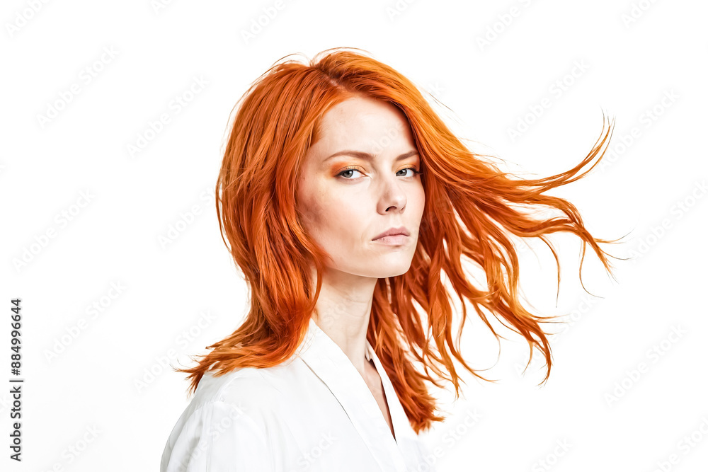 Redhead woman with windblown hair Redhead woman with windblown hair
