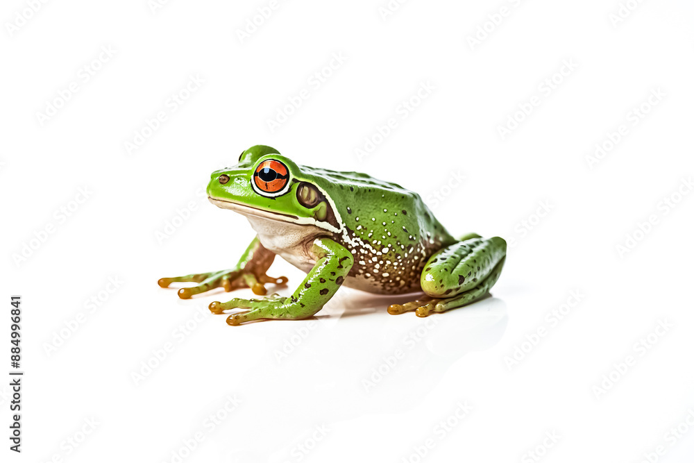 Obraz premium Green Tree Frog on White Background
