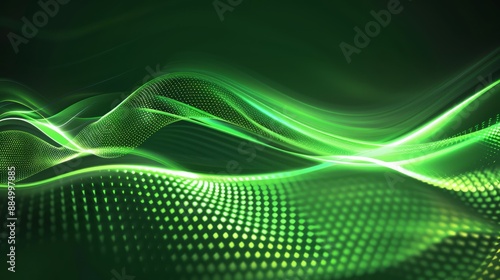 Green light waves technology background: futuristic digital abstract design with vibrant green light streaks, high-tech electronic circuit patterns, and modern cybernetic elements, perfect for innovat photo