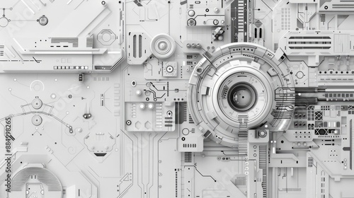 Grey white abstract technology background with high-tech digital interface elements and geometric patterns for cutting-edge design


