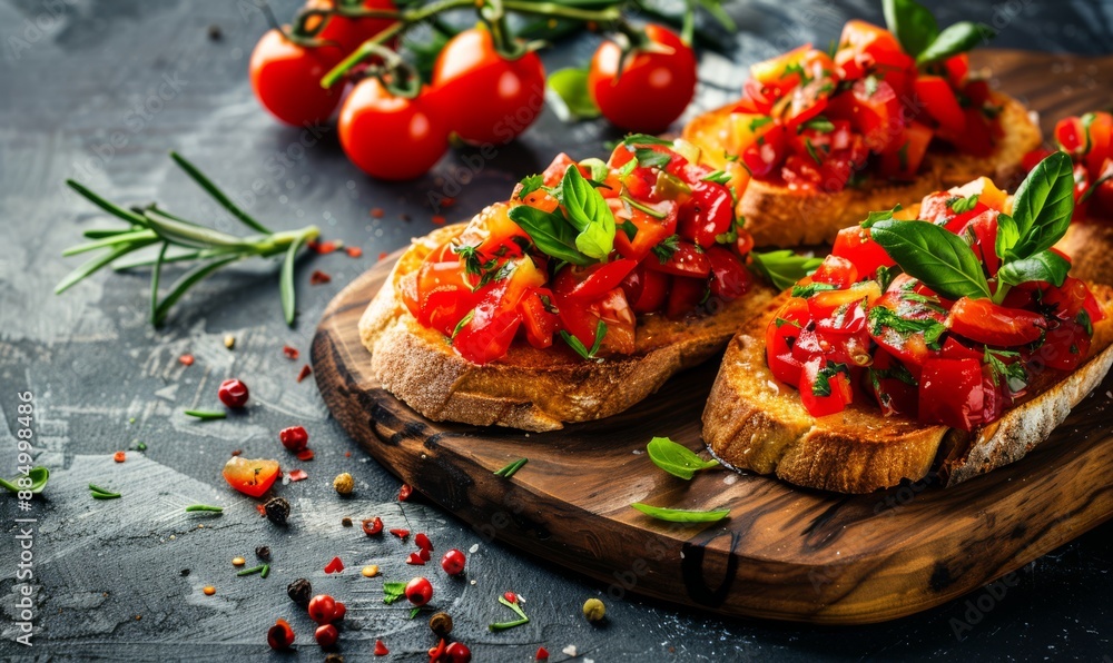 Crostini sandwich on rustic background Crostini sandwich on rustic background
