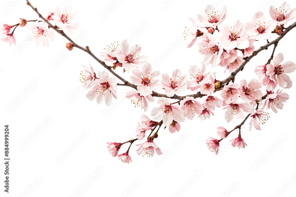 Pink Cherry Blossom Branch Isolated on White Pink Cherry Blossom Branch Isolated on White