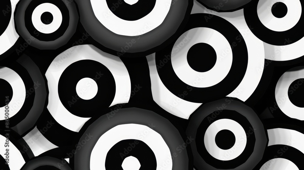 seamless pattern, Abstract black and white concentric circles pattern, modern geometric background with overlapping circular shapes. seamless pattern, Abstract black and white concentric circles pattern, modern geometric background with overlapping circular shapes.
