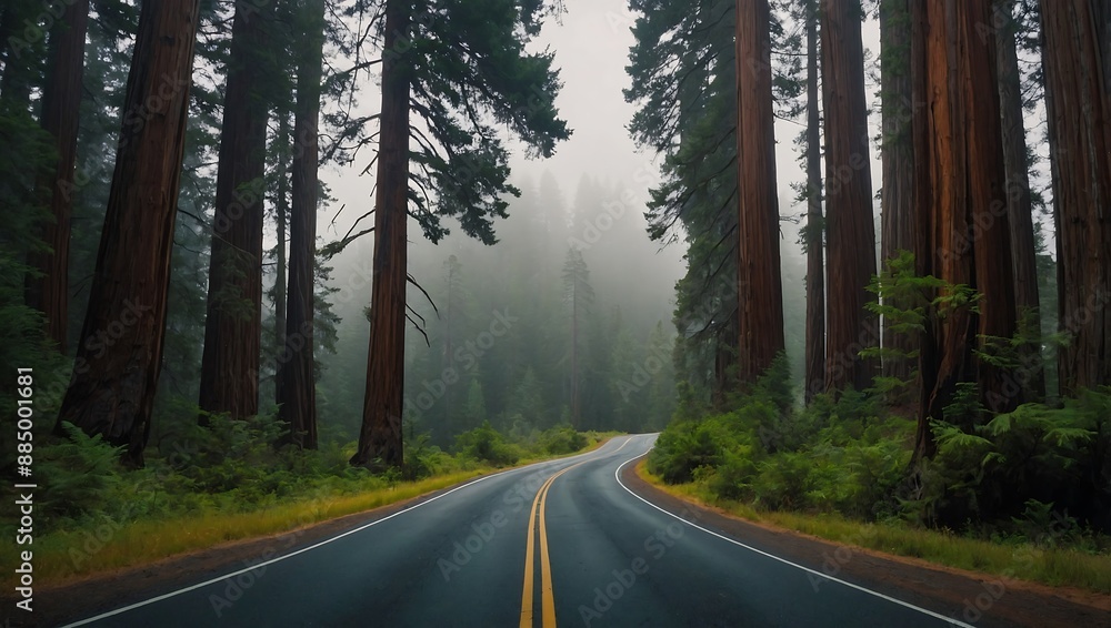 Idyllic drive in the heart of Redwood National Fores Idyllic drive in the heart of Redwood National Fores