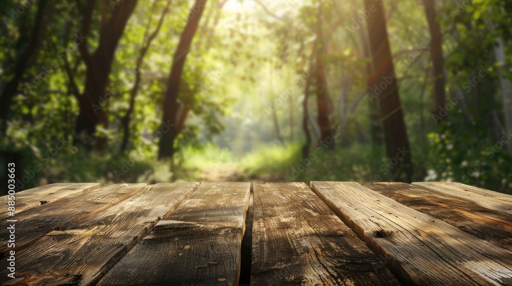 wooden table with forest view background wooden table with forest view background