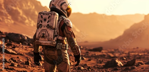 Astronaut in the desert at sunset. © Darcraft