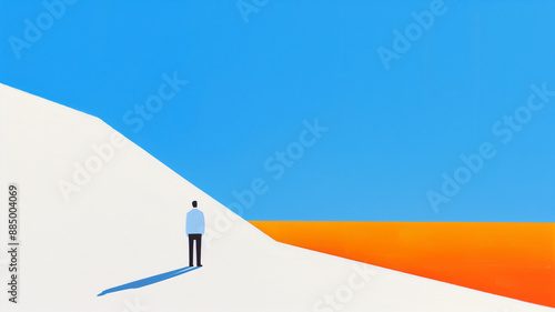 Abstract Minimalist Landscape with Lone Figure 