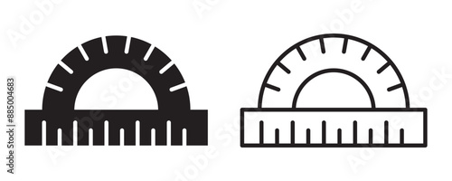 protractor glyph icon set. Half circle protractor for measuring angles line art, white background vector illustration
