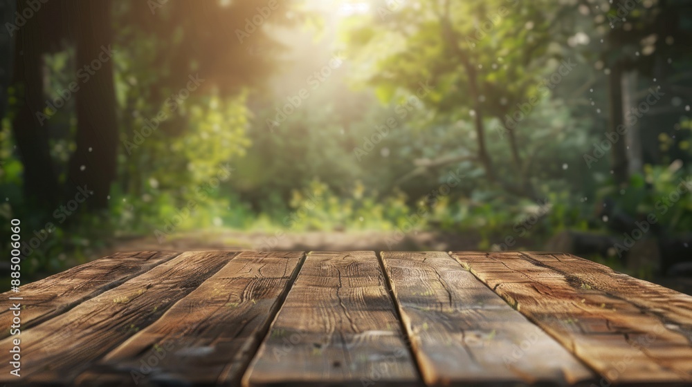 wooden table with forest view background wooden table with forest view background