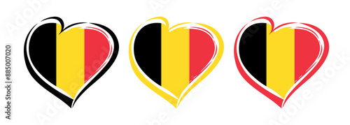 Belgian hearts, creative collection. Handdrawn style heart shape with flag of Belgium and clipping mask. Sport or travel symbol. Holiday emblem. Gift or souvenir logo concept. T shirt design. Cute set