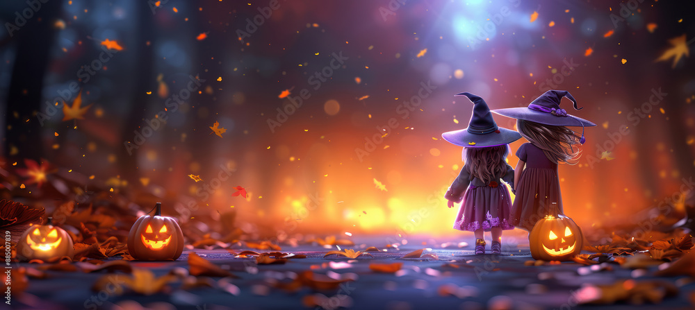 Naklejka premium Children Trick or Treating in Autumn