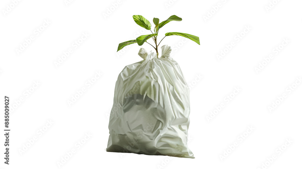 Trash bag with a plant inside of it, recycling bag Trash bag with a plant inside of it, recycling bag