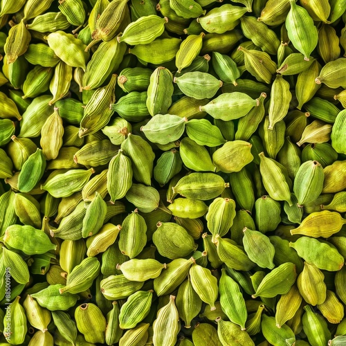 Cardamom texture, green cardamon seeds background, dry kardamon pattern, cardamum spice banner photo