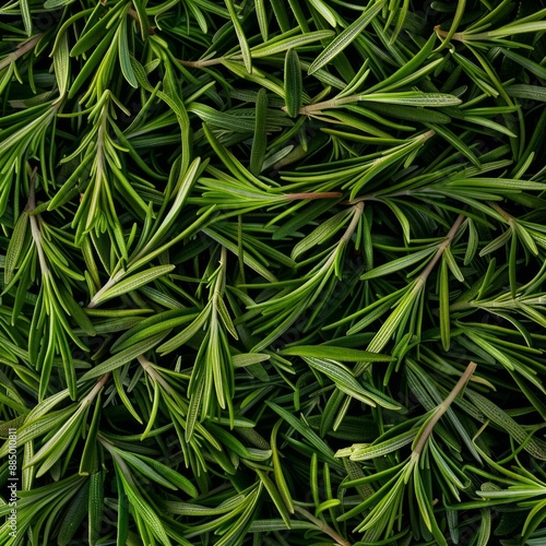 Fresh rosemary twig texture background, green rosemary sprig pattern, seasoning twigs banner