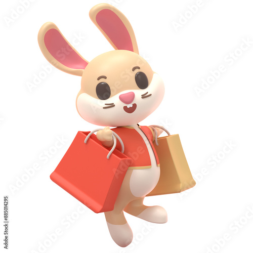 Cute rabbit 3D illustration with shopping bag