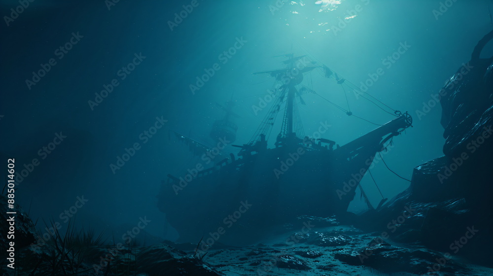 Obraz premium shipwreck of an old pirate ship on the seabed