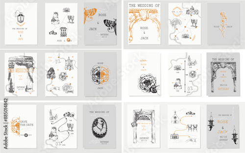 Wedding map,card. Vector illustration of a wedding invitation.