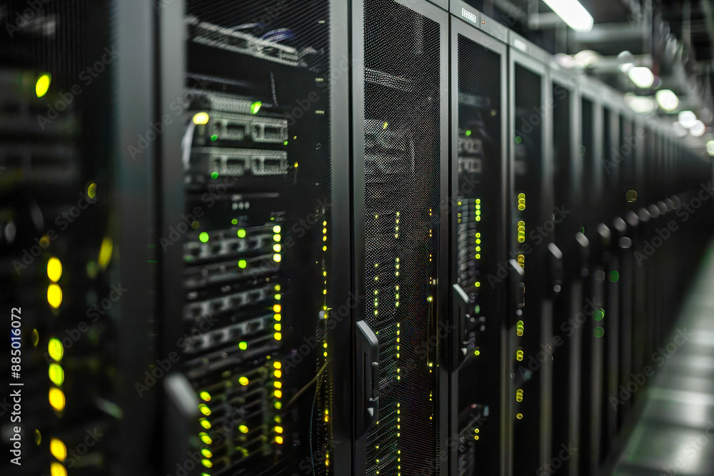 Network Server Racks Glow Bright in a Modern Data Center Network Server Racks Glow Bright in a Modern Data Center