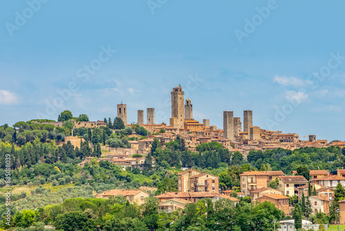 scenic view to tuscian village of San Gemignano, photo