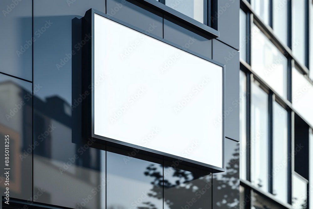 Mockup. Black white horizontal signboard on modern building wall. Signage of shop, store, office, bar, restaurant outdoors Mockup. Black white horizontal signboard on modern building wall. Signage of shop, store, office, bar, restaurant outdoors