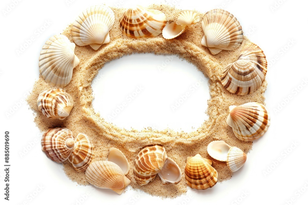 Number 0 in shape of sand with shells Isolated on white background Number 0 in shape of sand with shells Isolated on white background