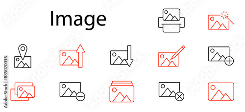 Image set icon. Location, upload, download, print, edit, enhance, add, remove, organize, manage, picture, photo, gallery, snapshot, digital, multimedia, camera, photography, graphics, interface.