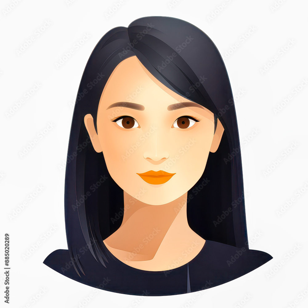 A Moment of Quiet Reflection: An Illustrated Portrait of a Young Woman With Long Black Hair A Moment of Quiet Reflection: An Illustrated Portrait of a Young Woman With Long Black Hair