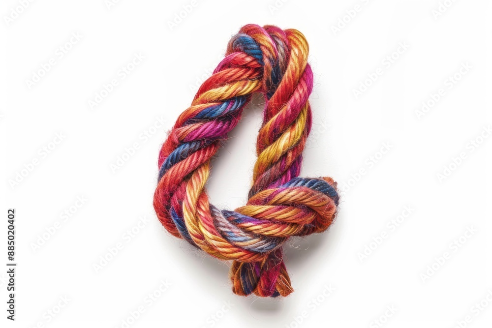Number 4 in shape of color rope Isolated on white background Number 4 in shape of color rope Isolated on white background