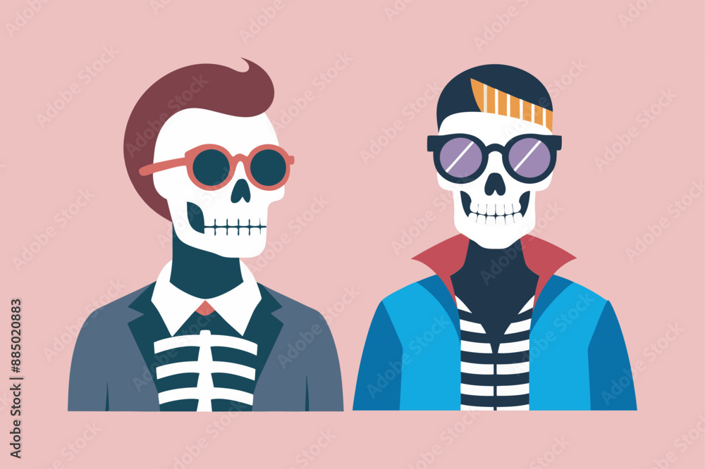 Trendy Skeleton Duo - Hipster Skeleton Vector Illustration. Trendy Skeleton Duo - Hipster Skeleton Vector Illustration.