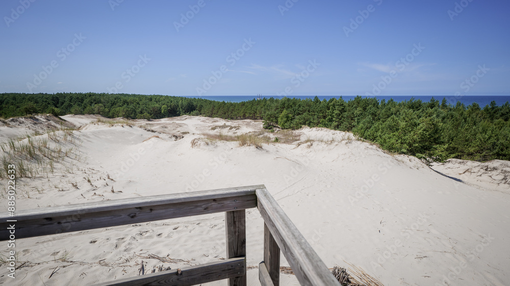 Beautiful Lubatów dunes. View from the observation deck towards the dunes and the Baltic Sea. Viewpoint..Lubiatowo, Poland
