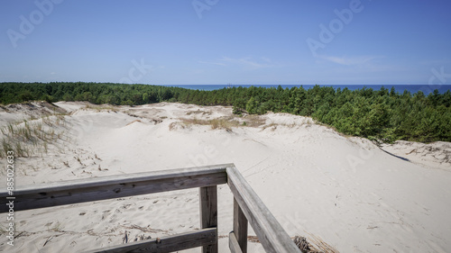 Obraz na płótnie Beautiful Lubatów dunes. View from the observation deck towards the dunes and the Baltic Sea. Viewpoint..Lubiatowo, Poland w salonie