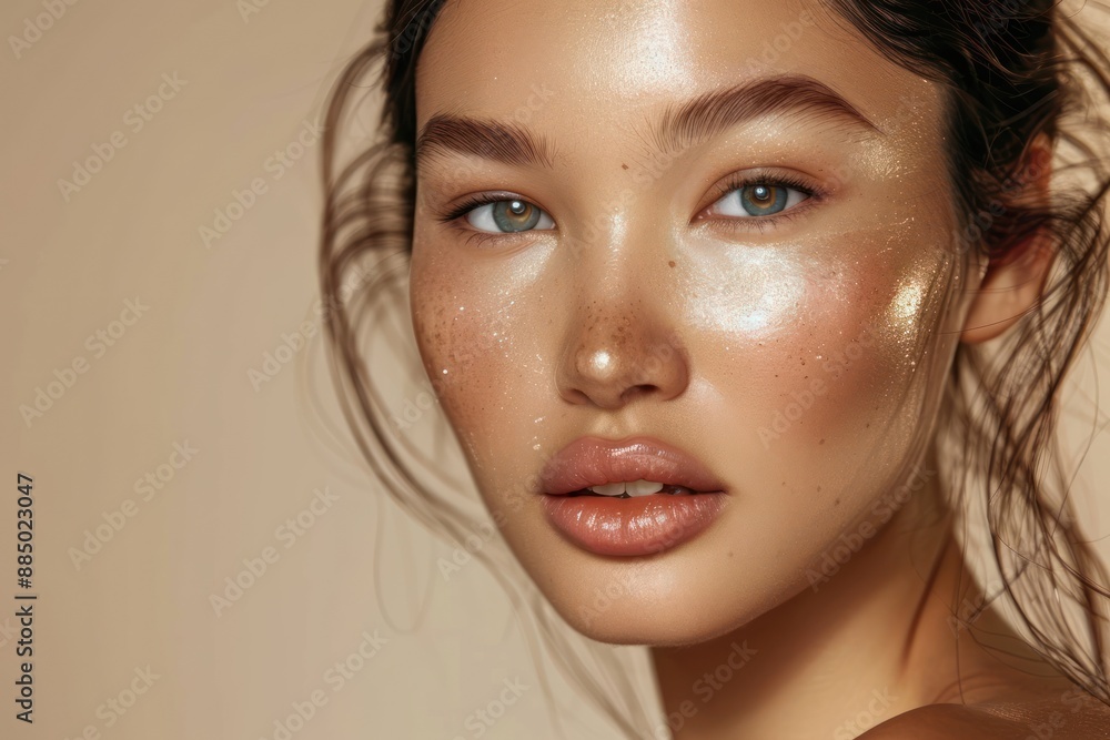 Perfect Skin, Smooth and Stunning, Facial Care Cosmetics Concept, Beautiful Woman Model Perfect Skin, Smooth and Stunning, Facial Care Cosmetics Concept, Beautiful Woman Model
