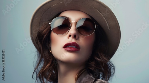 Wallpaper Mural Portrait of a beautiful woman wearing stylish sunglasses and an elegant hat Torontodigital.ca