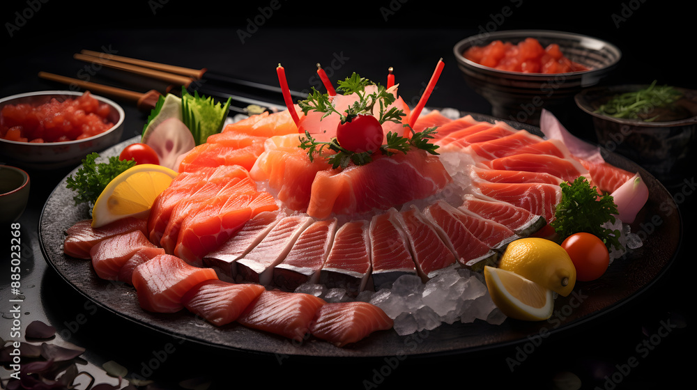 Japanese sashimi platter food photography poster background Japanese sashimi platter food photography poster background