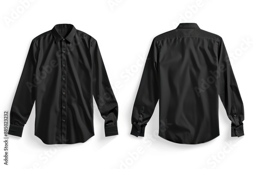 plain black shirt mockup design. front and rear view Isolated on white background